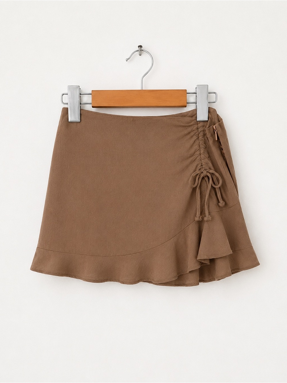 Brown Ruffle Skort with Side Scrunch